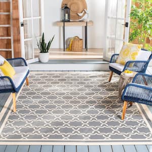 Courtyard Anthracite/Beige 8 ft. x 8 ft. Square Geometric Indoor/Outdoor Patio  Area Rug