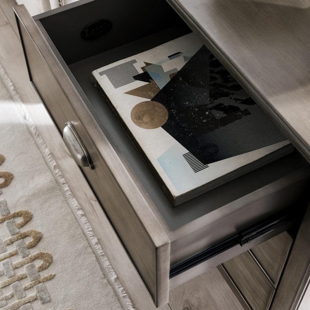 Laurent Smoke Gray Solid Wood Nightstand with USB-C Charging Station