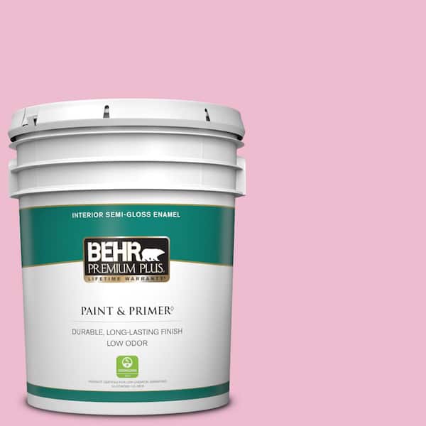 BEHR PREMIUM PLUS 5 gal. #P130-2A Dainty Pink Semi-Gloss Enamel Low Odor Interior Paint & Primer