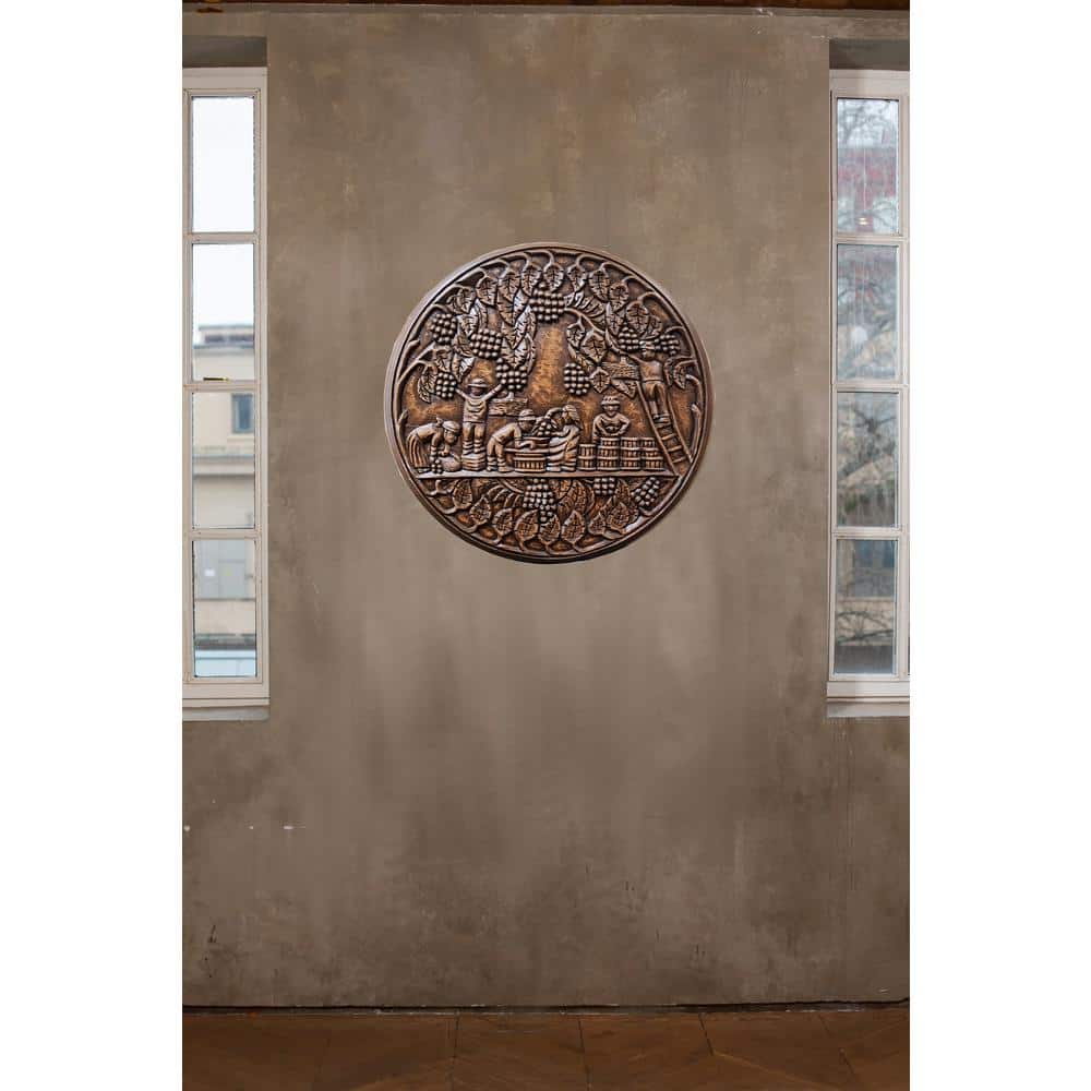 Hand Carved Rustic Oak Wood Round Wall Plaque