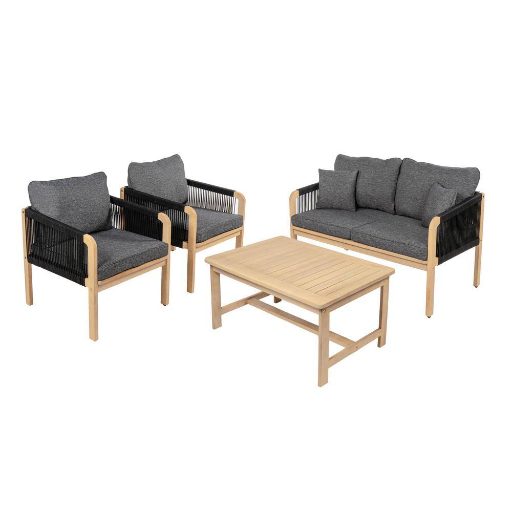 Tavira 4-Piece Bohemian Acacia Wood Outdoor Patio Set and Plain Decorative Pillows, Black/Light Teak Cushions price history on PriceWatchPro
