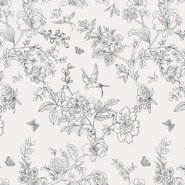 Black and White Floral Contact Paper Peel and Stick Wallpaper Roll Set ...