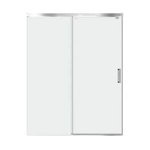 48 in. W x 76 in. H Sliding Semi Frameless Shower Door in Brushed Nickel with 5/16 in. Glass Aluminum Guide Rail