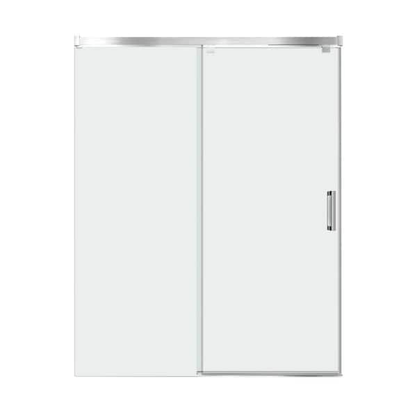 WELLFOR 60 in. W x 76 in. H Sliding Semi Frameless Shower Door in Brushed Nickel w/ Soft Close 5/16in. Glass Aluminum Guide Rail
