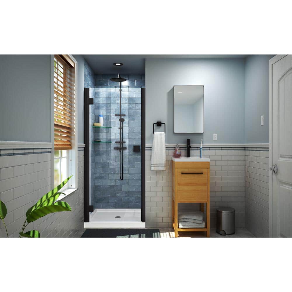 Satin Black Semi-Frameless Hinged Shower Door, 34-35" W x 72" H