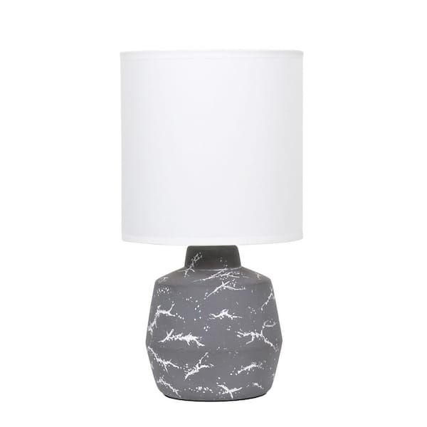 13.78 Marble-Inspired Ceramic Table Lamp, Gray Base with Fabric Shade for Bedroom or Office