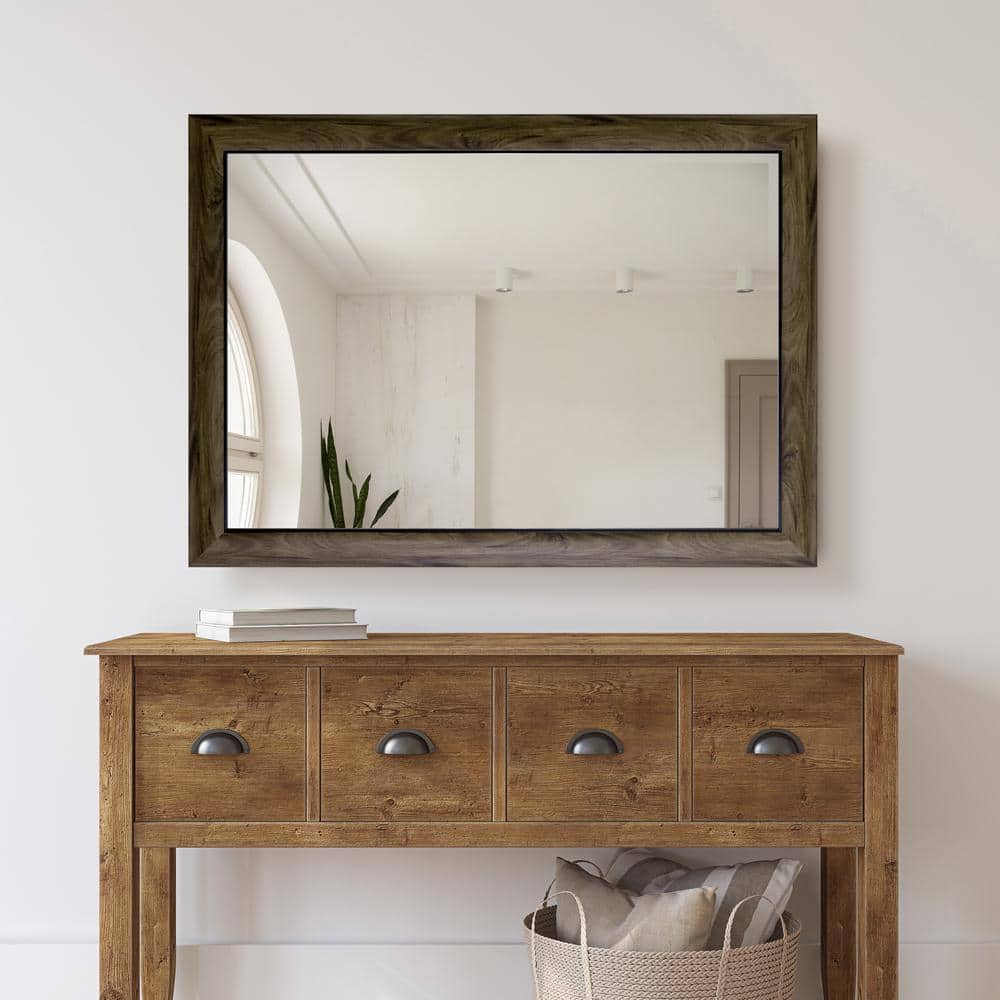 Rustic Gray Wash Wood Frame 31"x43" Wall Mirror with Black Trim