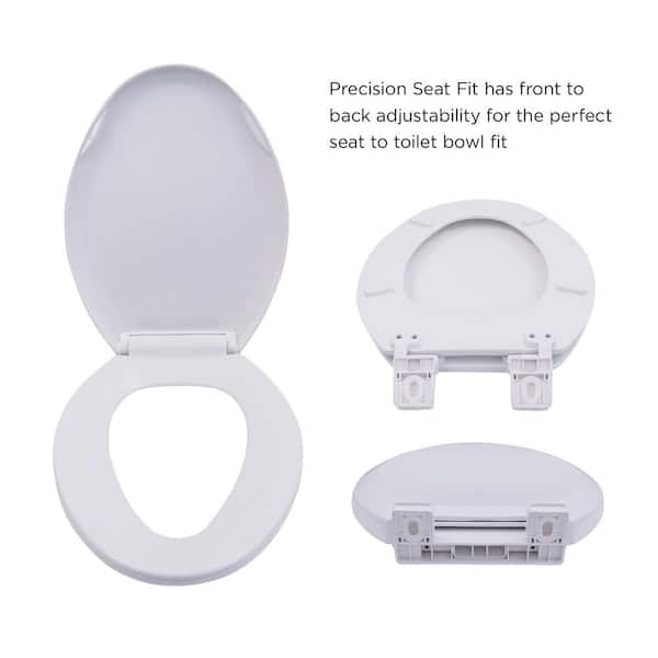 Toilet Seat: White, Plastic with Stainless Steel Posts, External Check  Hinge, 2 3/8 in Seat Ht, Open