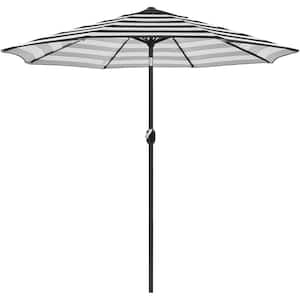 9 ft. 8 Ribs Market Umbrella with Push Button Tilt and Crank Outdoor Patio Umbrella in Black/White