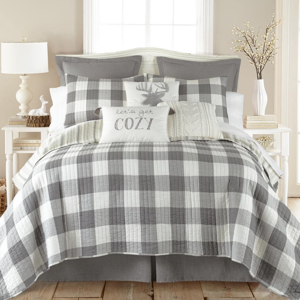 Bee & Willow Home Queen /Full Comforter Set Yarn Dye Buffalo Check Charcoal