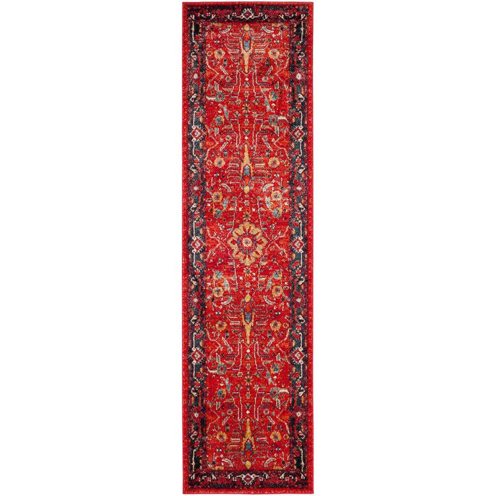 Lorelai Navy and Orange Floral Synthetic 26" Easy-Care Runner Rug