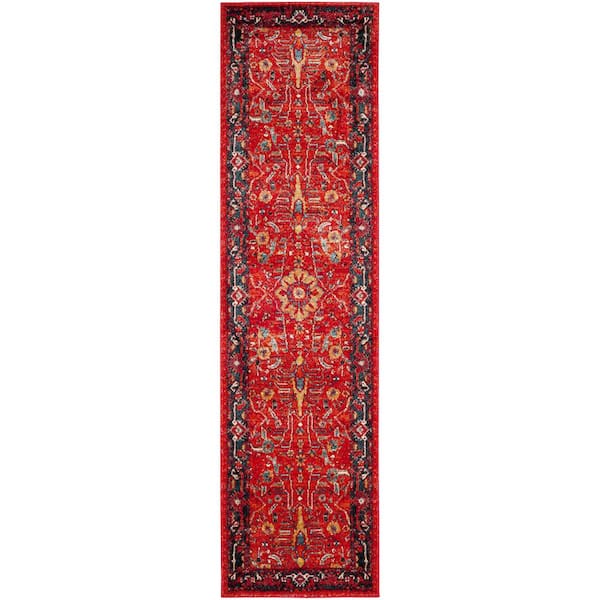 SAFAVIEH Vintage Hamadan Orange/Navy 2 ft. x 8 ft. Border Runner Rug
