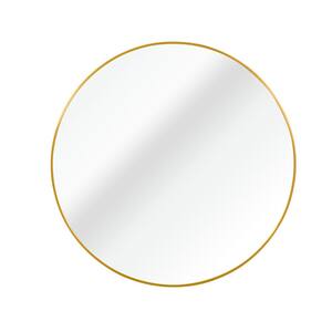 24 in. W x 24 in. H Round Wall Mounted Brushed Aluminum Framed Bathroom Vanity Mirror in Gold