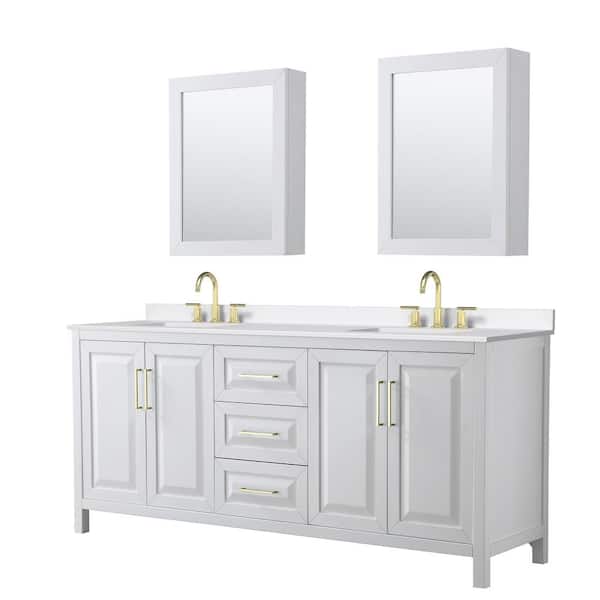 Wyndham Collection Daria 80 in. W x 22 in. D x 35.75 in. H Double Bath Vanity in White with White Quartz Top and Mirrors