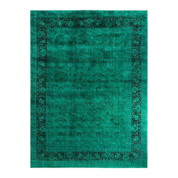 Overdyed Green 10 ft. x 14 ft. Solid Wool Indoor Area Rug
