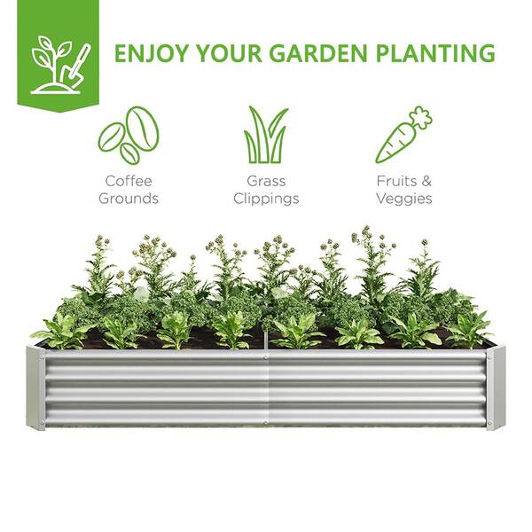 BTMWAY - 6 ft. L x 3 ft. W x 1 ft. H Silver Galvanized Metal Outdoor Raised Garden Bed Kit, Planter Box (1-Pack)