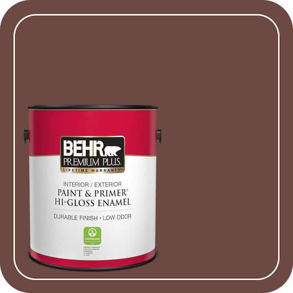 BEHR PREMIUM PLUS 1 gal. #190F-7 Mayan Red Hi-Gloss Enamel Interior/Exterior Paint & Primer