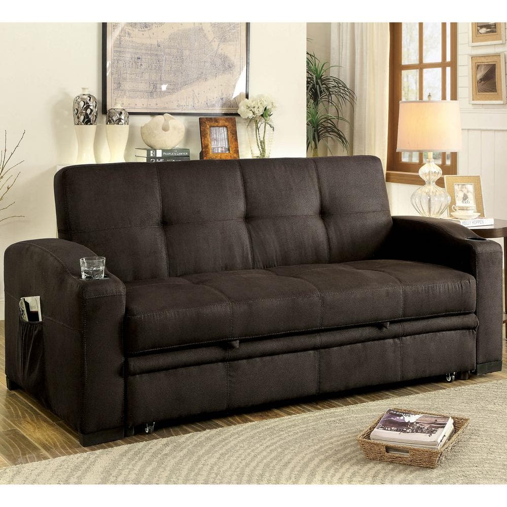 Stais 75 in. Dark Brown Polyester Futon Sofa