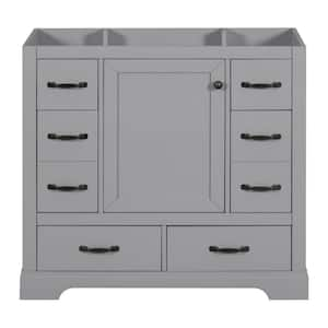 36 in. W x 18 in. D x 33 in. H Bath Vanity Cabinet without Top in Grey with 6-Drawers and Door Storage Shelf