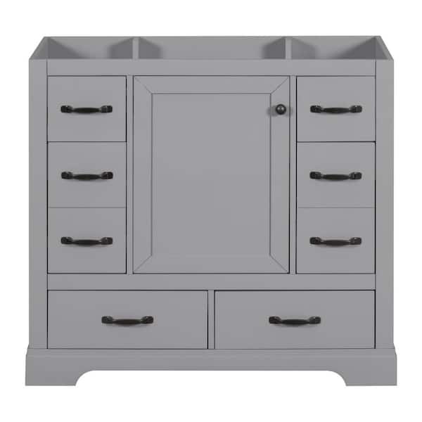 EPOWP 36 in. W x 18 in. D x 33 in. H Bath Vanity Cabinet without Top in Grey with 6-Drawers and Door Storage Shelf