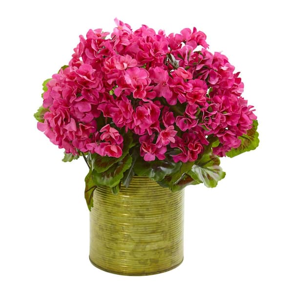 Indoor/Outdoor 20 in. Metal Planter Artificial Geranium Plant