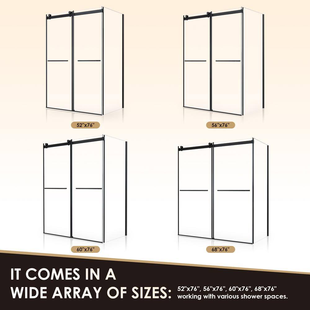 Belizzi 68" Matte Black Frameless Glass Shower Enclosure