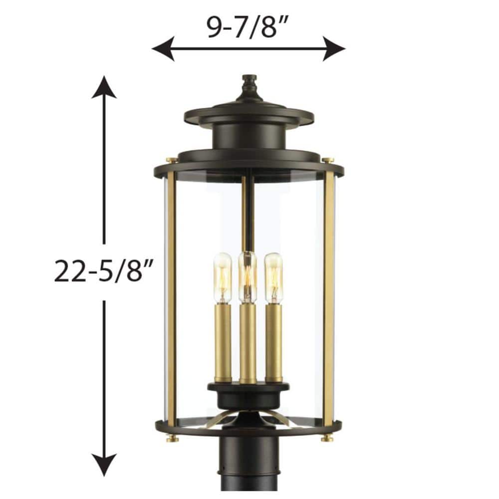 Antique Bronze 3-Light Outdoor Post Lantern with Clear Glass Shade