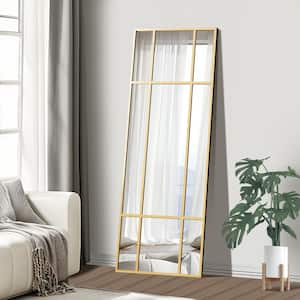 24 in. W x 63 in. H Large Rectangle Metal Gold Grid Framed Modern Wall Mirror Standing Mirror