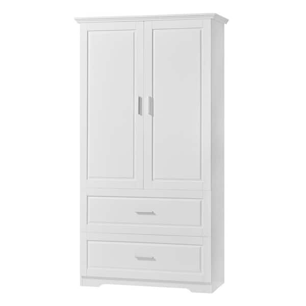 Unbranded 32.00 in. W x 15.00 in. D x 63.20 in. H White Tall Linen Cabinet with 2-Doors and Drawers, Adjustable Shelf