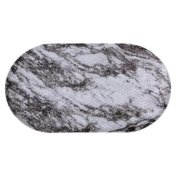 J&V TEXTILES Black Mineral Mint Home 15 in. x 27 in. Non Skid Oval Bubble Bath Mat