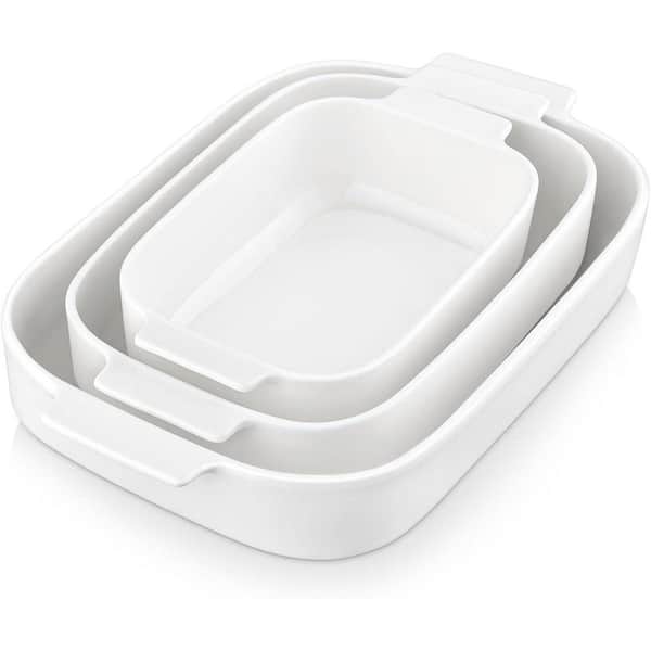 Triple Reinforced Ceramic Casserole Dish Set with Handles, White, 3-Piece, Oven and Microwave Safe