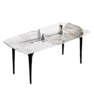 70.87 in. Pandora Sintered Stone Tabletop Kitchen Dining Table with Modular Black 4 Legs (6 Seats)
