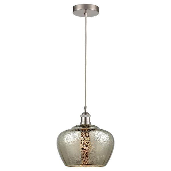 Fenton 60-Watt 1-Light Brushed Satin Nickel Standard Mini Pendant Light with Painted Glass Shade, No Bulbs Included