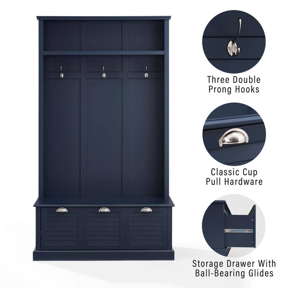 Ellison Hall Tree Navy - Crosley: Bench with Storage, Coat Hooks, Seating Area