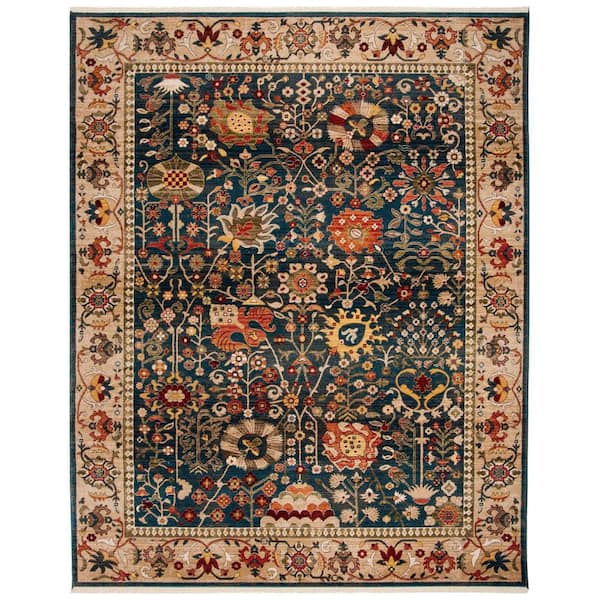 Kashan Blue/Tan 9 ft. x 12 ft. Border Area Rug