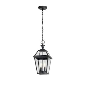 Glenneyre 8-5/8 in. W 2-Light Matte Black French Quarter Gas Style Outdoor Hanging Pendant Light with Clear Glass