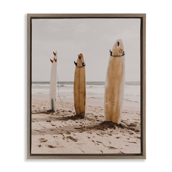 Stupell Industries Coastal Standing Surfboards by LSR Design Studio Brown Floater Frame Sports Graphic Art Print 21 in. x 17 in.