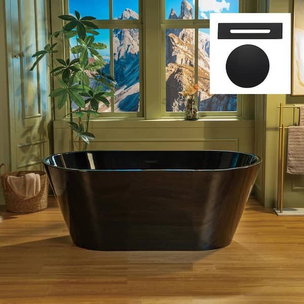 WOODBRIDGE 59 in. x 29.5 in. Soaking Bathtub with Center Drain in Black with Matte Black Trim