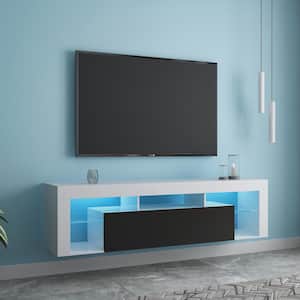 Modern TV stand Fits TV's up to 63 in. with 160-LED Wall Mounted Floating 63 in. TV stand (White/Black)