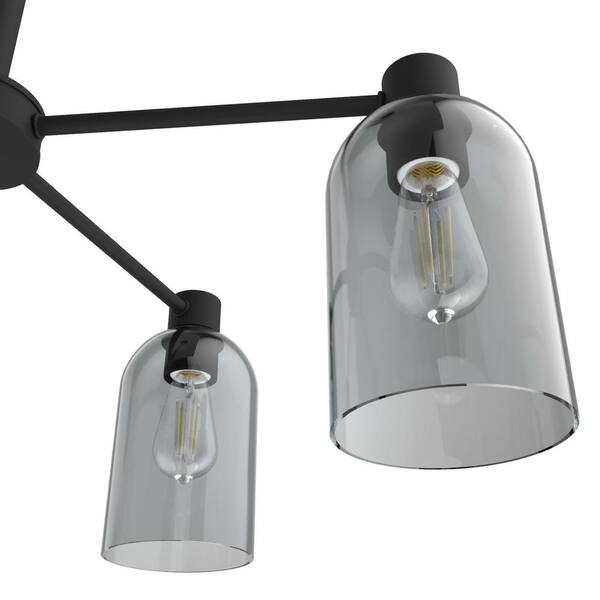 Hunter - Lochemeade 5 Light Natural Iron Chandelier with Darkened Glass Shades Kitchen Light