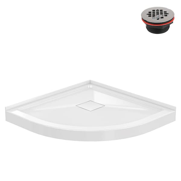 DT-2212-85 32 in. x 32 in. Round Corner PP Shower Pan Base in Glossy White with Center Drain, Drain Included