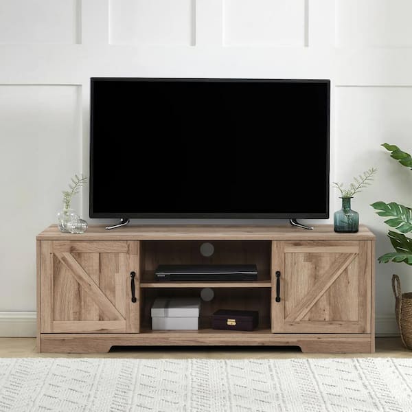 AndMakers 59 in. Wood Oak TV Stand with 2 Storage Cabinets Fits TV's up to 59 in.