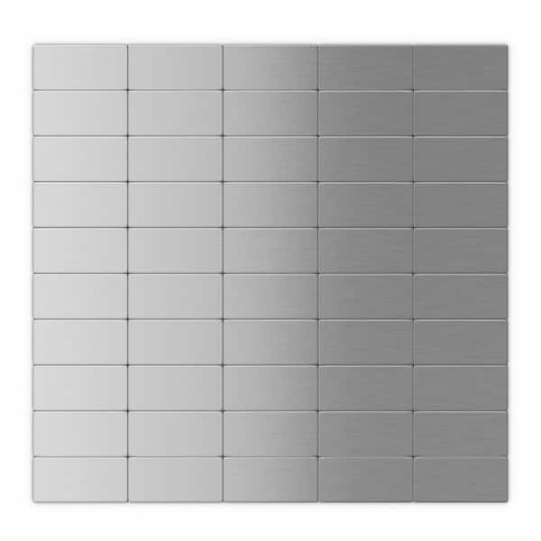 Inoxia SpeedTiles Subway Silver Stainless Steel 12.2 in. x 11.81 in. x 5mm Metal Peel and Stick Wall Mosaic Tile (6 sq. ft. / Case)