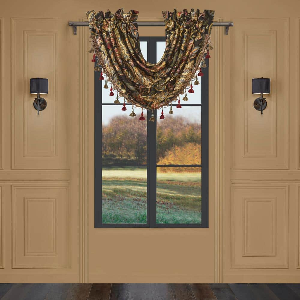Stefania Black Cotton Waterfall Valance with Tassel Fringe