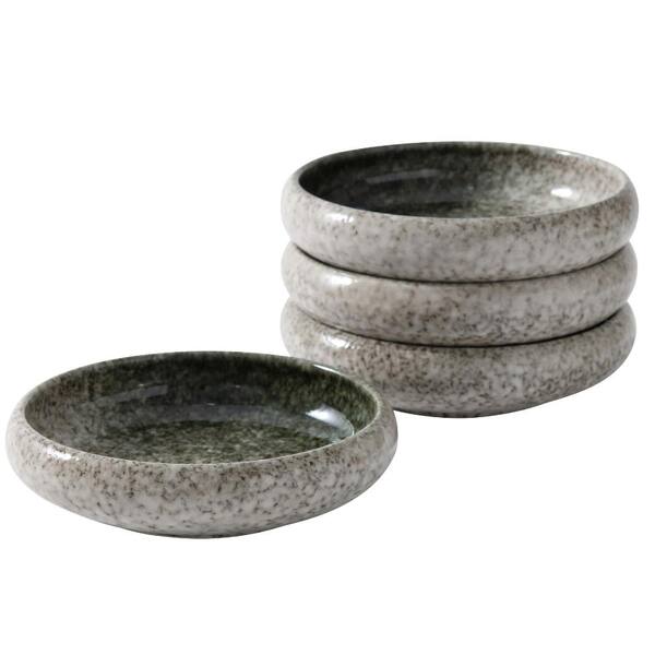 Emerald Green Stone-Look Stoneware Deep-Bowl Stackable Salad and Appetizer Serving Plates (Set of 4)