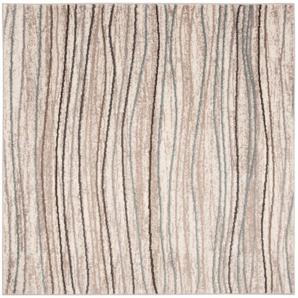 SAFAVIEH Amsterdam Cream/Beige 7 ft. x 7 ft. Square Striped Area Rug