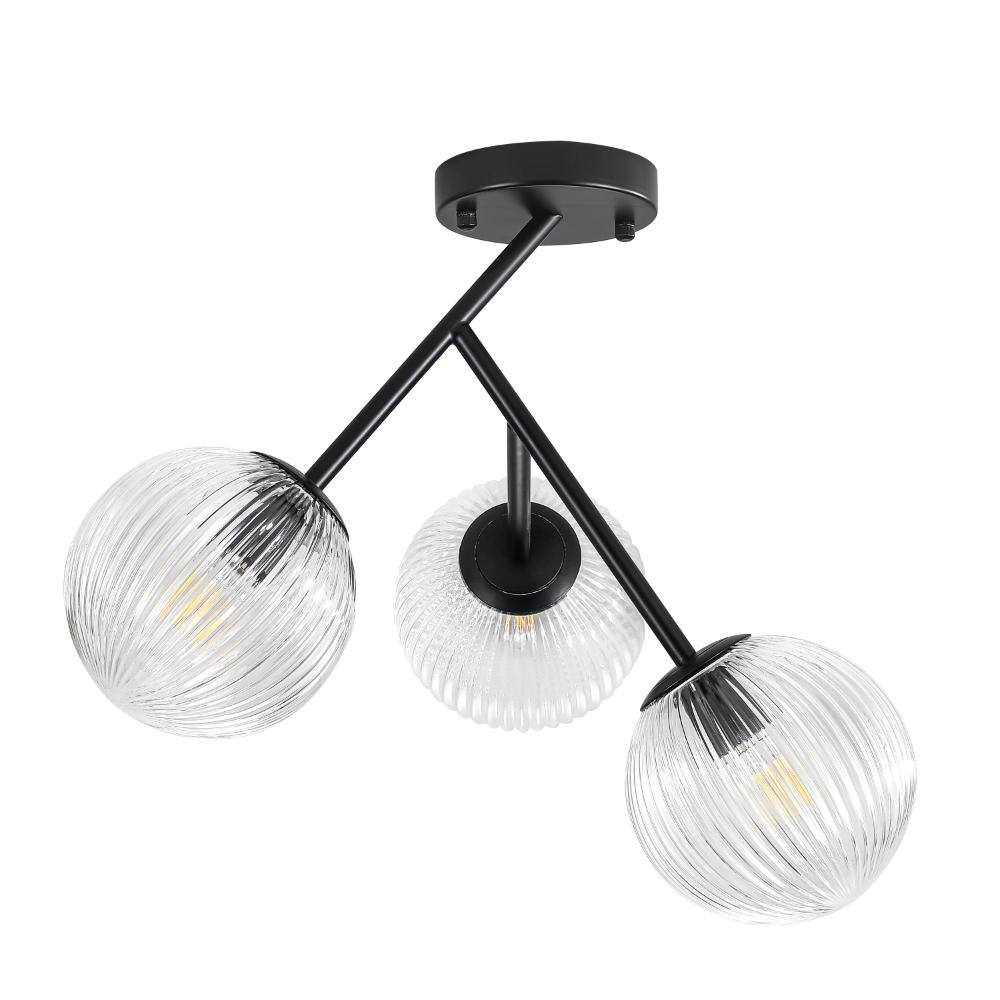 14.6 in.3-Light Modern Matte Black Sputnik Semi-Flush Mount Ceiling Light with Ribbed Glass Shade price history on PriceWatchPro