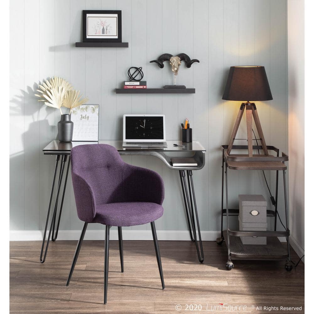 High-Back Industrial Upholstered Arm Chair in Black and Purple