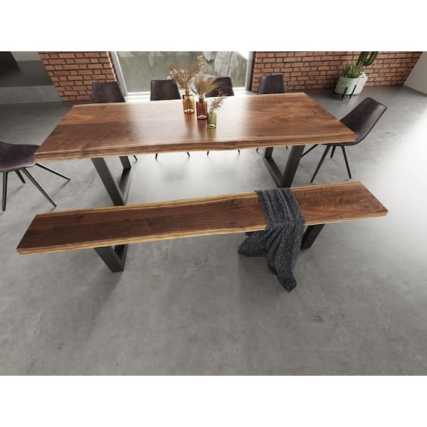 Modrest Taylor Modern Live Edge Brown Dining Bench Without Back 102 in.