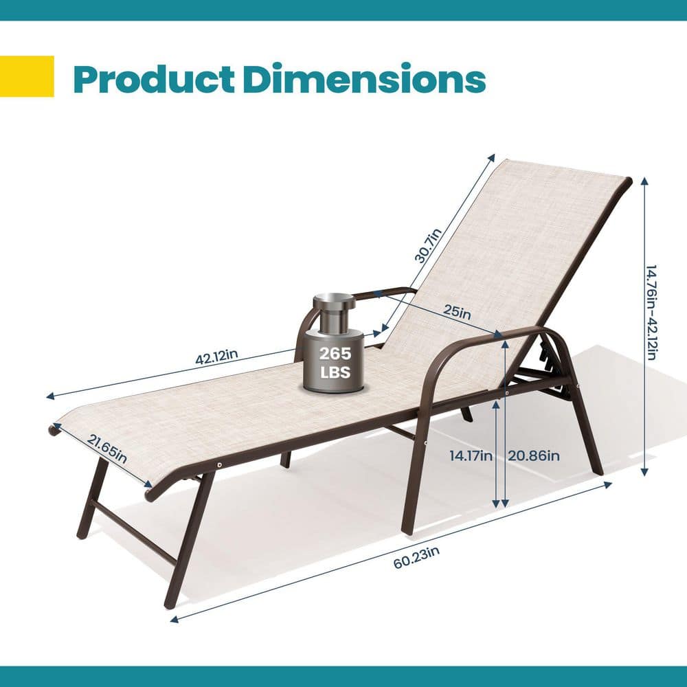 Set of 2 Beige Aluminum Outdoor Chaise Lounge Chairs